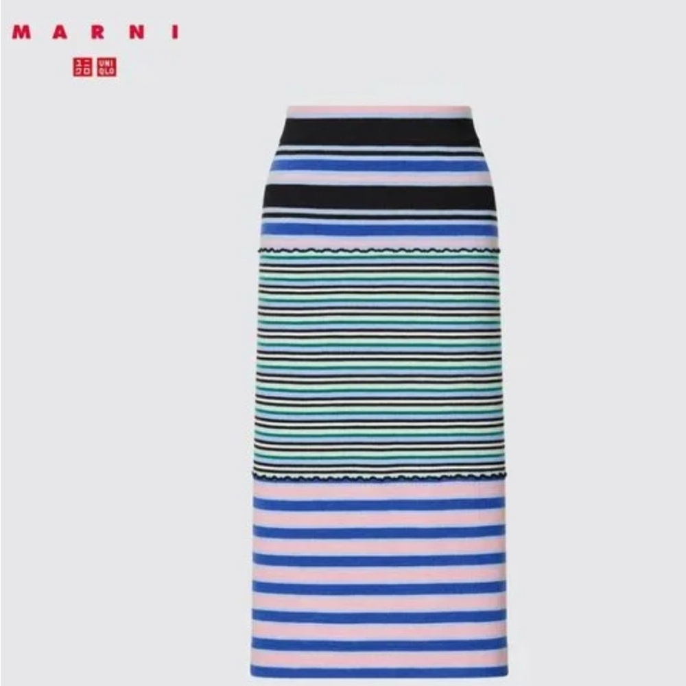Marni Uniqlo Blue and Pink Striped Pencil Skirt
